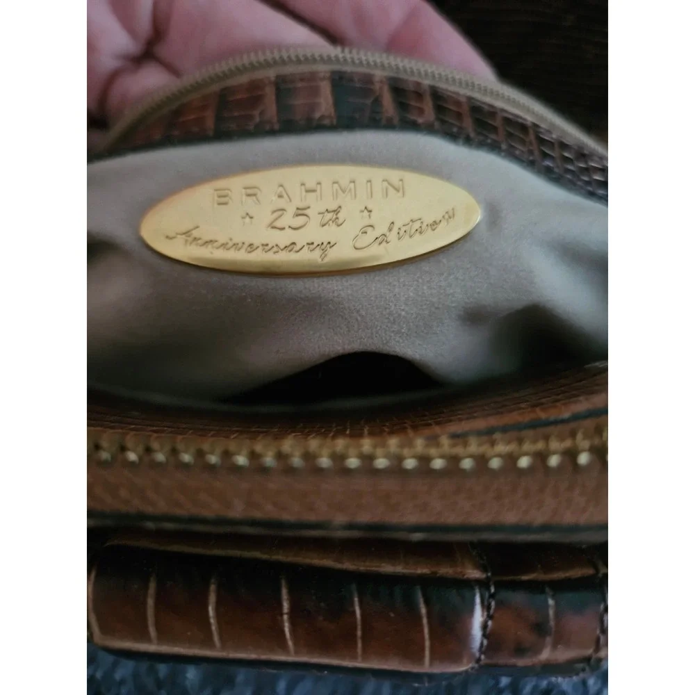 Brahmin Satchel Women Medium Pecan Brown Good Croc Embossed Leather Handbag